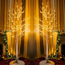 Lighted Tree, 6 Ft Birch Tree with Fairy Lights for Decoration Inside 2 Pack