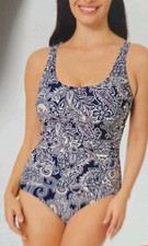 Lands End Women's Swimsuit One-Piece Adjustable Straps White/Navy Sz M NWT