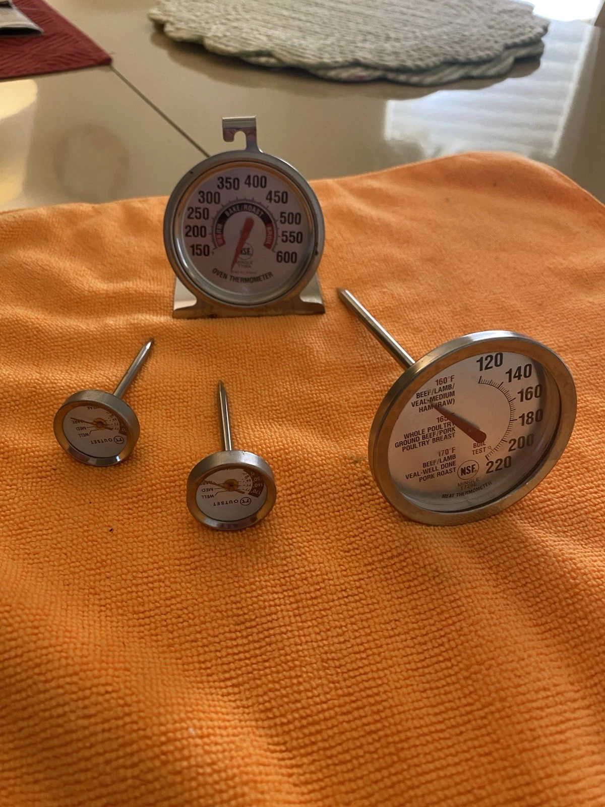 4 Vintage Meat & Oven Thermometers Cooper, NSF Mingle & Outset Steak Gauge
Opens in a new window or