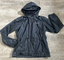 Columbia Windbreaker Women s M Black Hood Lightweight Full Zip Cinch Waist
