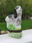 King Charles Cavaleir Spaniel Dog Enamel Hinged Figural Trinket Box Black White