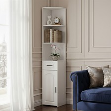 White Corner Cabinet Wooden Storage Unit Small Modern Cupboard Chic Room Shelf