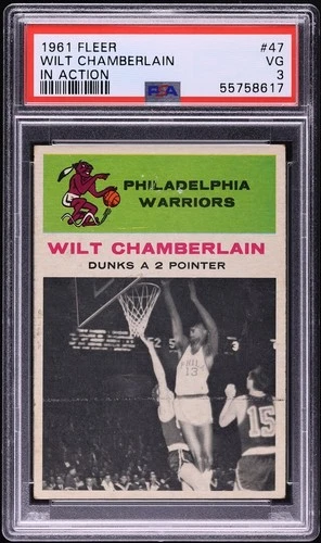 1961 Fleer Basketball Wilt Chamberlain ROOKIE, IN ACTION #47 PSA 3 VG