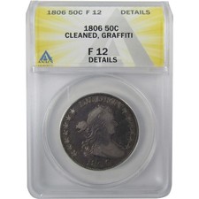 1806 Knobbed 6 Large Stars Draped Bust 50C F12 Detail ANACS SKU:I25438