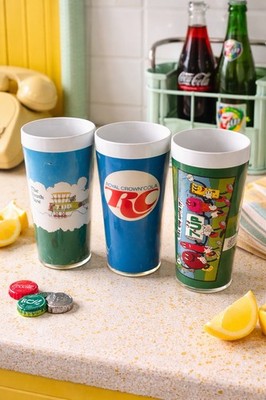 Vintage Thermo-Serv Tumblers Lot 3 RC Cola 7UP Advertising Cups 1970s Plastic