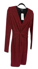 Karen Kane Women's Red Sparkle Metallic Draped Front Dress Long Sleeve -NWT XL