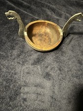 Wooden Handmade Bowl with Saga Tinn Pewter Norway Dragon / Serpent Heads