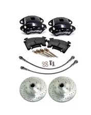 1964-72 CHEVY CHEVELLE BLACK WILWOOD FRONT DISC KIT DRILLED SLOTTED ROTORS 52 GM