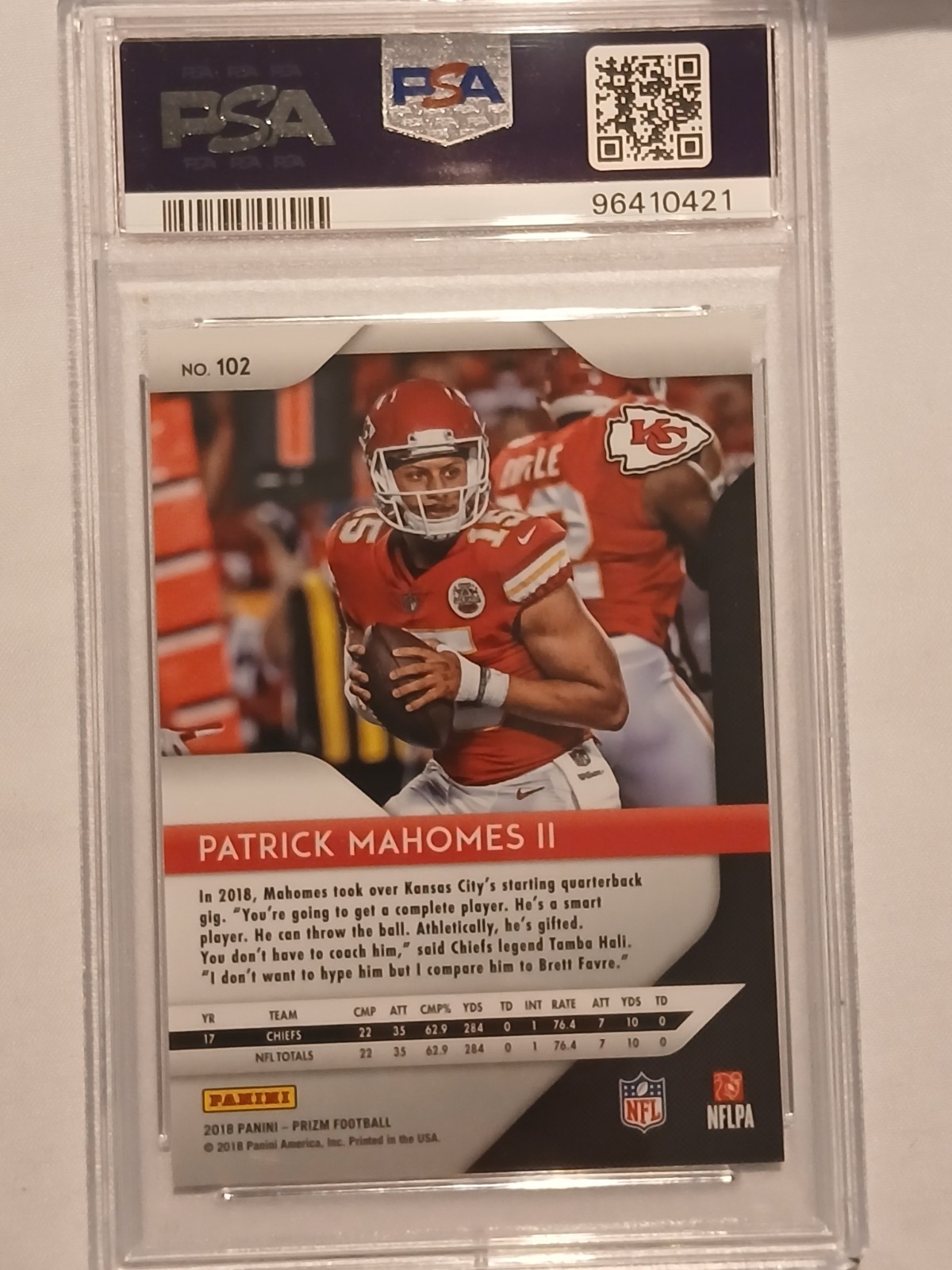 Patrick Mahomes ll 2018 Panini Prizm Football #102 PSA 10 GEM MINT Kansas City view 3