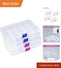 Elegant 4-Pack Bead Organizer with Adjustable 15 Compartment Clear Containers