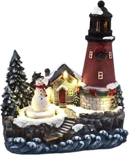 Lightahead Christmas Scene LED Lighted Lighthouse with Turning Snowman... 