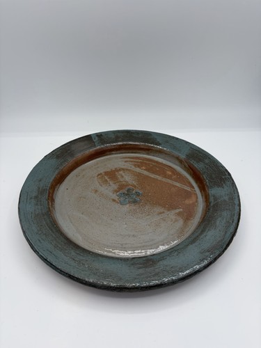 Paul Lenehan Ohio Primitive Blue Tan Flower Rustic Studio Art Pottery Plate 11"