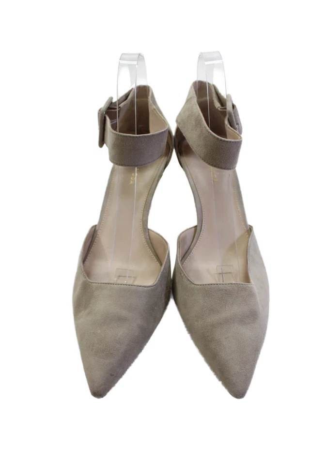 Zapatos de salón Pelle Moda para mujer con tacón cónico punta Dorsay correa al tobillo marrón talla 10M Foto 2 de 4