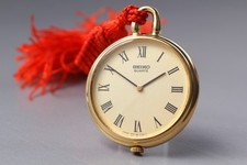  Near MINT Vintage SEIKO Pocket Watch 1400-0800 Gold Roman 27mm From Japan
