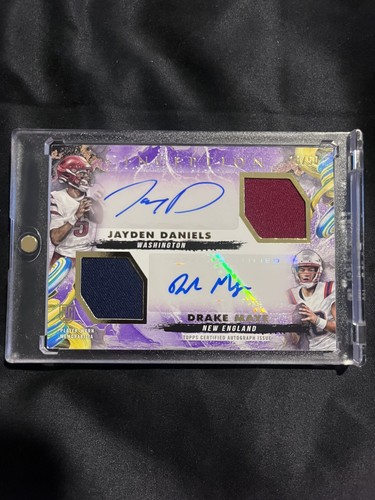 Drake Maye / Jayden Daniels [Purple] #DRRA-DM 2024 Topps Inception Dual Rookie Relic Autograph card
