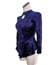 Gilda Marx XS Crushed Velvet High Neck Keyhole LS Skirt Leotard Dress Purple Y/J