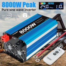 4000W 8000W Pure Sine Wave Power Inverter 24V to 110V Car LCD 4AC USB Remote