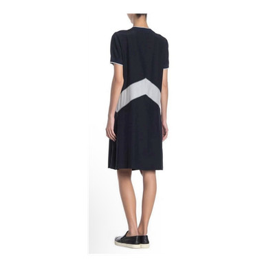 Black White Colorblock Knee Length Shift Dress Short Sleeve Crew Neck Women