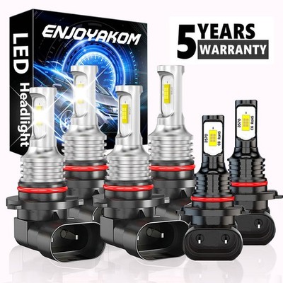 For Jeep Grand Cherokee 1999-2010 6x 6000K LED Headlight Hi/Lo&Fog Bulbs Kit