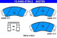 Vorderachse ATE 13.0460-5799.2 Bremsbelagsatz, Scheibenbremse FüR Hyundai,Kia