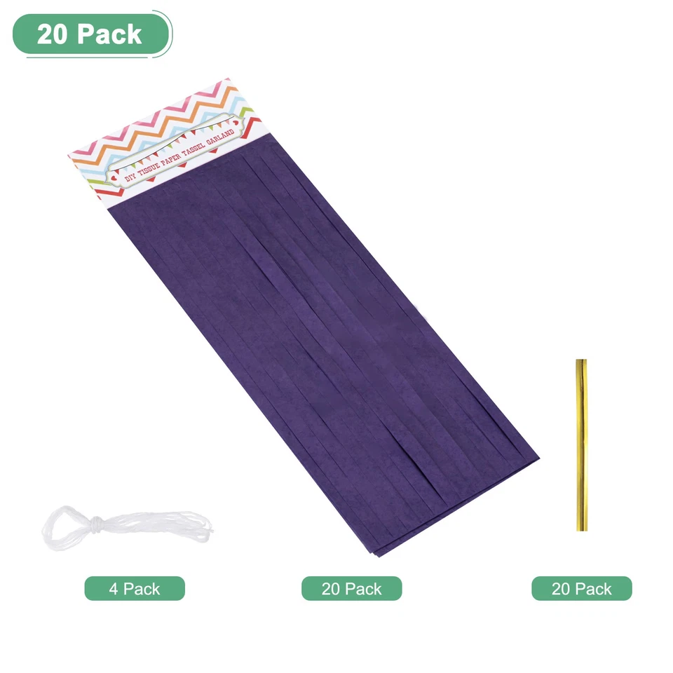 Paquete de 20 guirnalda de borlas banner con cuerda papel de seda para manualidades púrpura oscuro Foto 2 de 4
