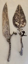 Metal Cake Knife & Server Leaf Stem Silver Tone Floral art leaves Flower