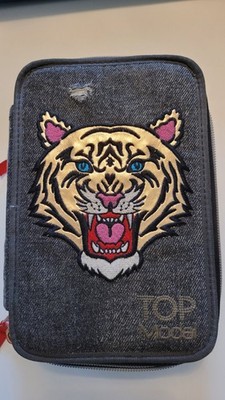 Federmäppchen Top Model 3-Fach-Federtasche mit Tigerkopf Used-Jeans-Optik