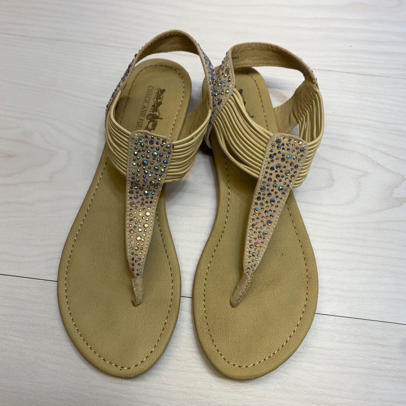 Coach and Four Brown Rhinestone Embellished Leather Slingback Sandals Size 7.5M