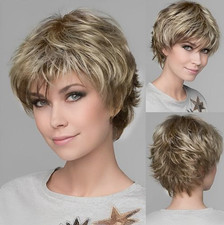Short Pixie Wig With Bangs Dark Roots Ombre Blonde Synthetic Heat Safe Wig Party