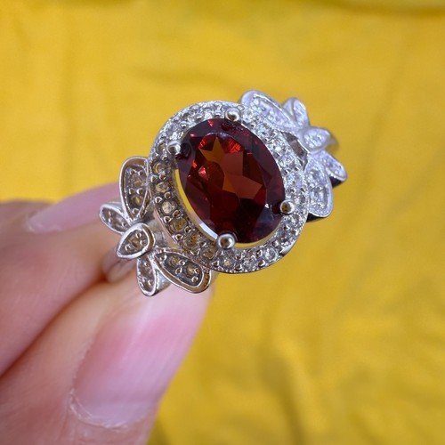 925 Sterling Silver Ring 7x5mm Natural Rhodolite Garnet Gemstone Jewelry Women