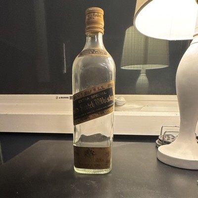 Johnnie Walker Black Label Old Scotch Whisky Advertising Bottle Clear Black Gold