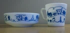 Vintage 1960's Pyrex Blue Train Children's Milk Glass Cup (Mug) and Bowl 1416