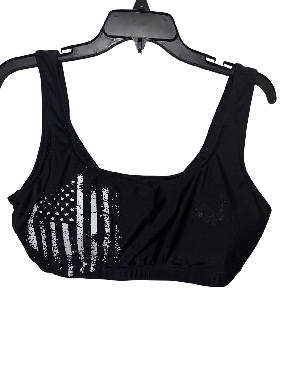 Sports Bra Black Size XL  Pullover Distressed American Flag  Gym Workout Yoga-image