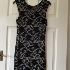 Ladies LBD Black Lace Overlay Party Dress Size 12 Vgc New look