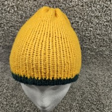 Handmade Knit Beanie Hat Toque Toboggan Size 2-6 Year Green/Gold Double Layer