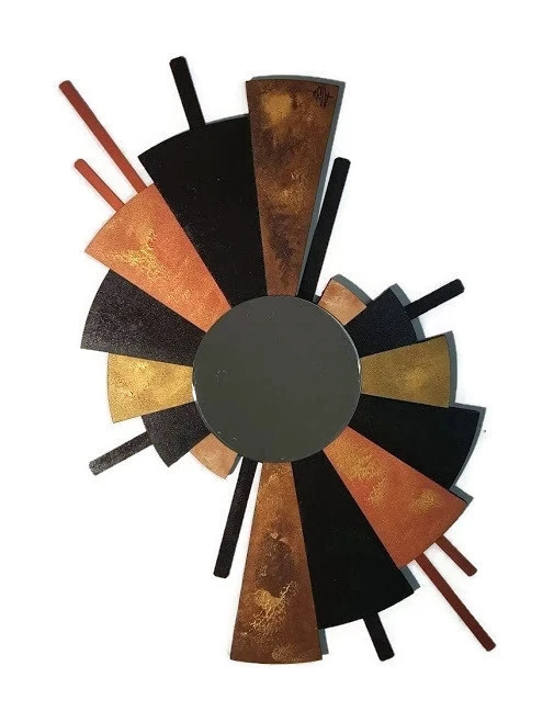 Contemporary Abstract Fan Mirror, Wood Metal Wall Decor wall sculpture 50X28 - Image 4 of 4