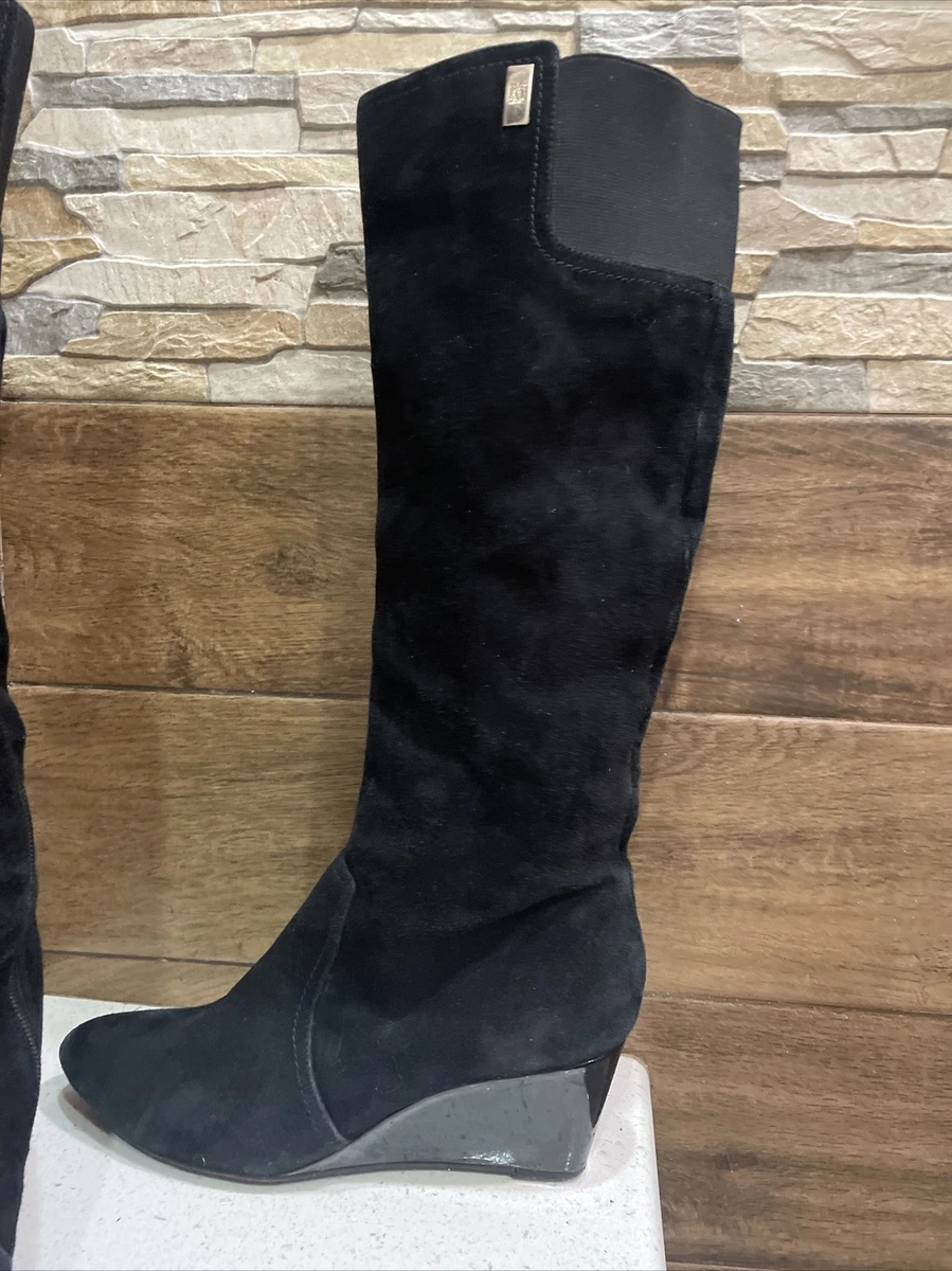 Anne Klein Akedenia Black Suede Leather Suede Knee High Womens