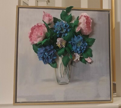 Handmade Beautiful 3D Wall Art ''Hydrangeas and Peonies in a glass vase.''