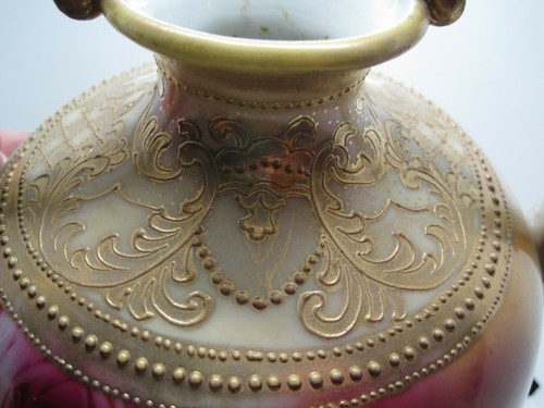 Large Antique Nippon Double Handle Porcelain Vase Hand Painted Gilded - Picture 9 of 12