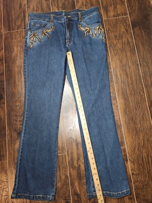 usa vintage ✴︎ デニムJK ✴︎ lew magram Lew Magram Embroidered Beaded Dark Denim Blazer & Denim Pants Set