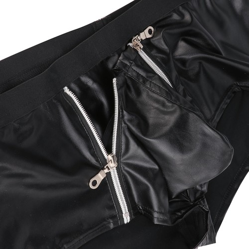 UK Mens Wetlook Latex Leather Boxer Shorts Open Penis Hole Briefs Underwear - Picture 23 of 45