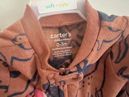 Infants Zip Sleeper 0-3 Months New With Tags! Dinasaur Pattern Brown Color Soft! - Picture 3 of 10