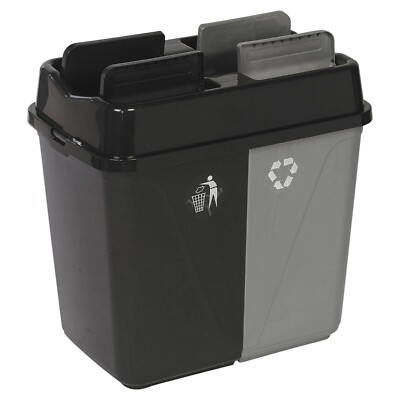 Kücheneimer mit 2 Fächern für Abfall & Recycling 60L Zero Waste Mülleimer schwarz grau