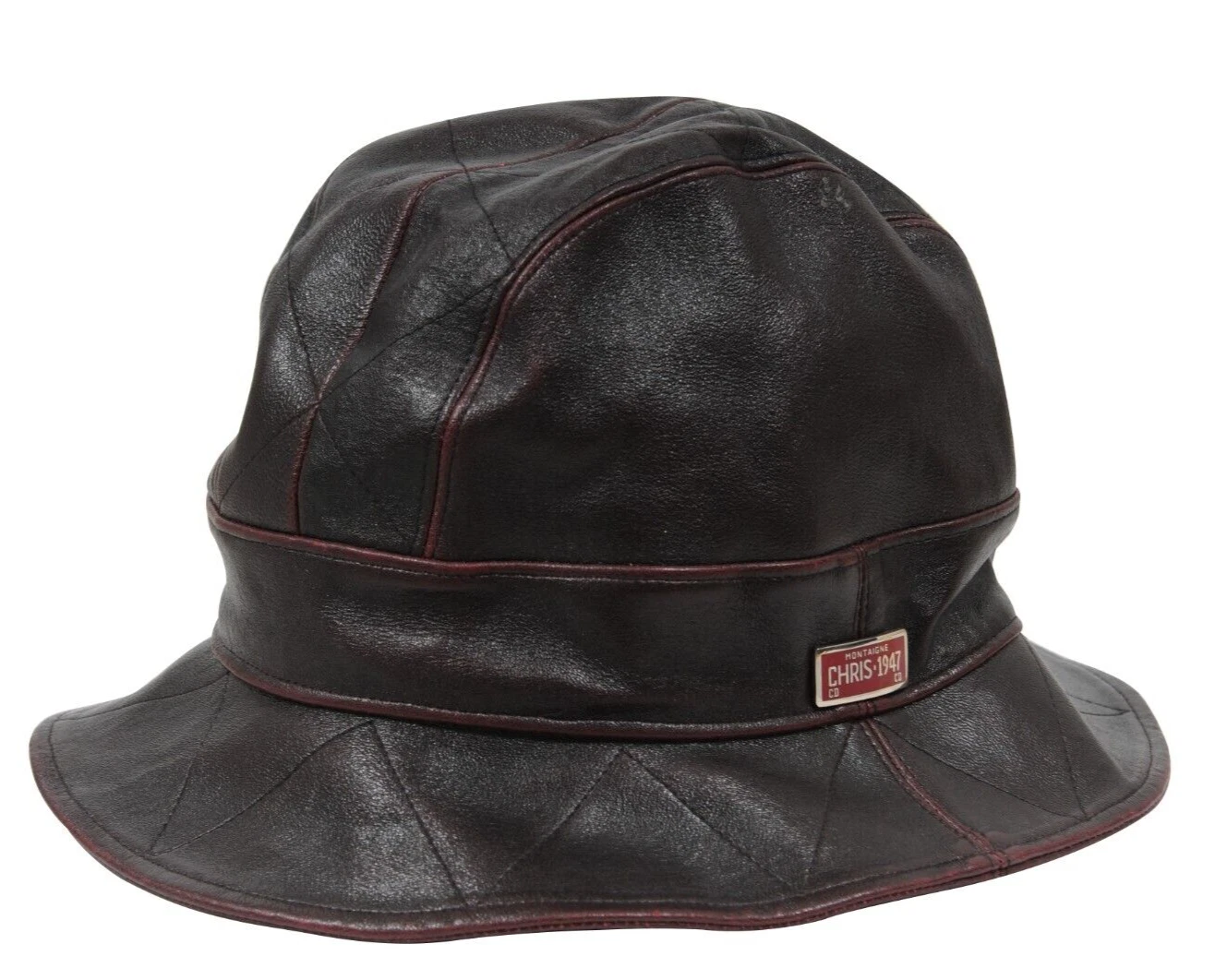 Chapeau seau Christian Dior vintage 2000 logo 58 L cuir d'agneau rouge bordeaux