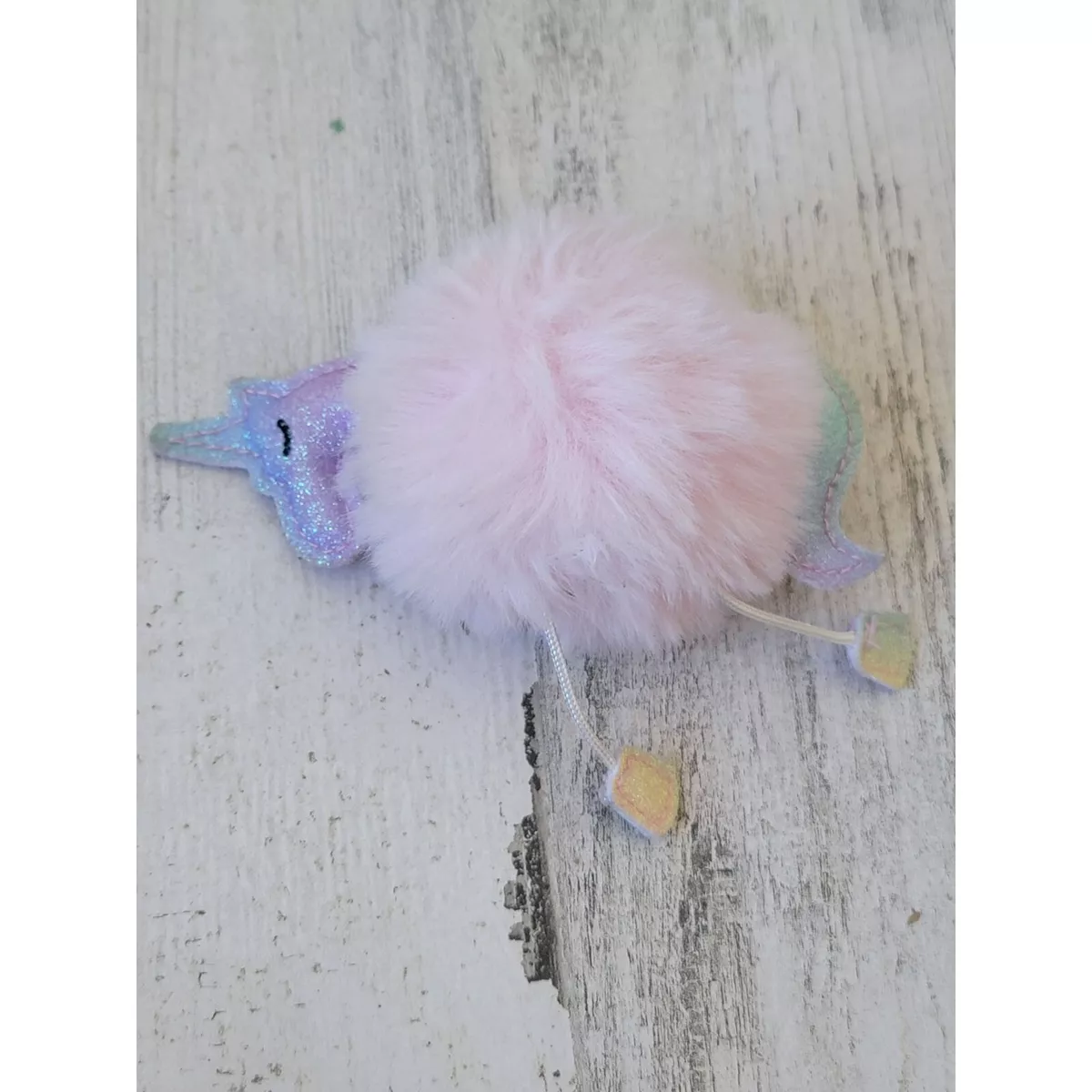 Plush glitter unicorn puff ball keychain accessory toy