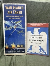 1944 War Planes & Air Lanes Foldout w/ 1940s Military Insignia Pocket Reference