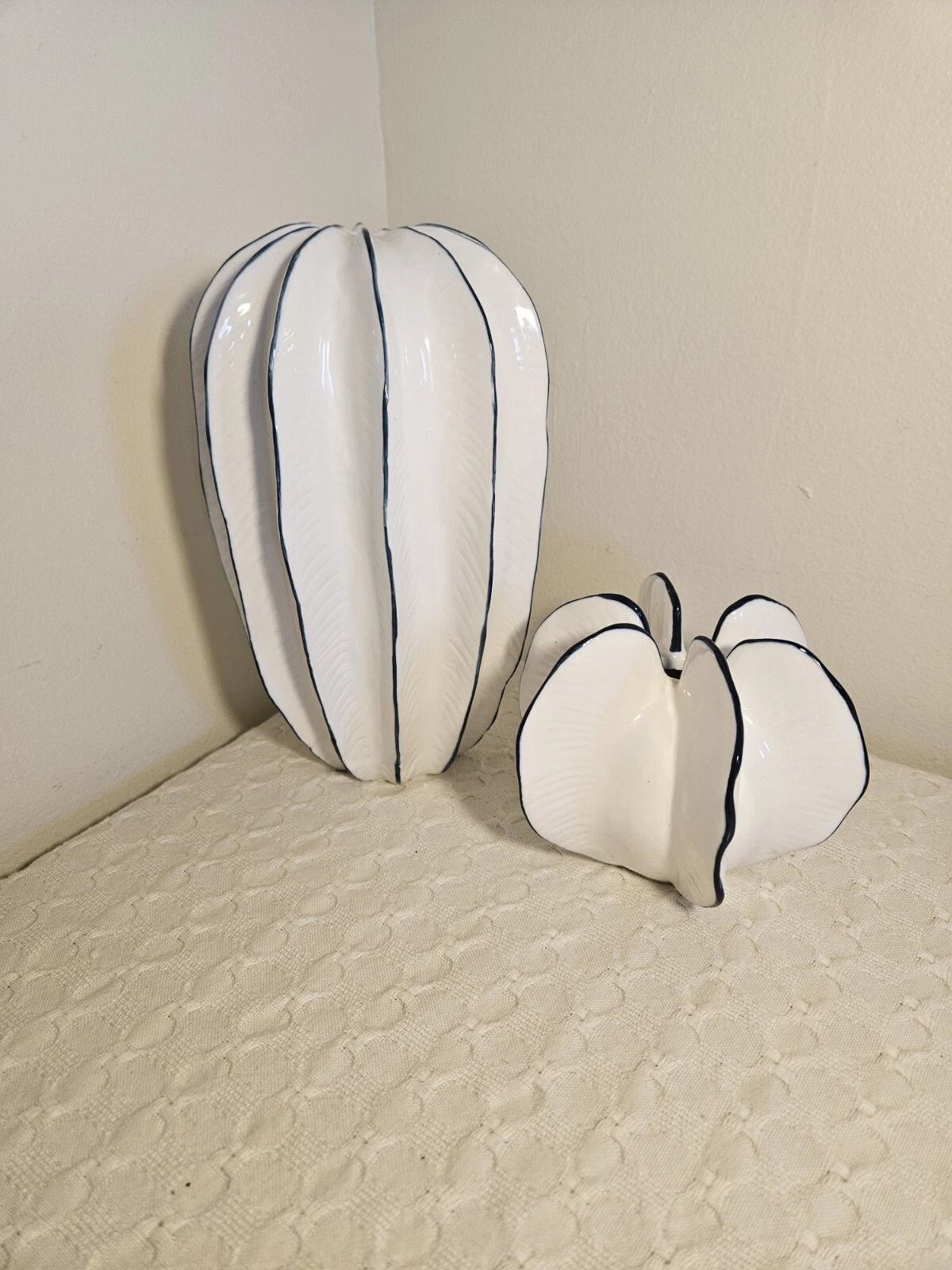 Carambole 2 White Blue Decor Ceramic Art Vases