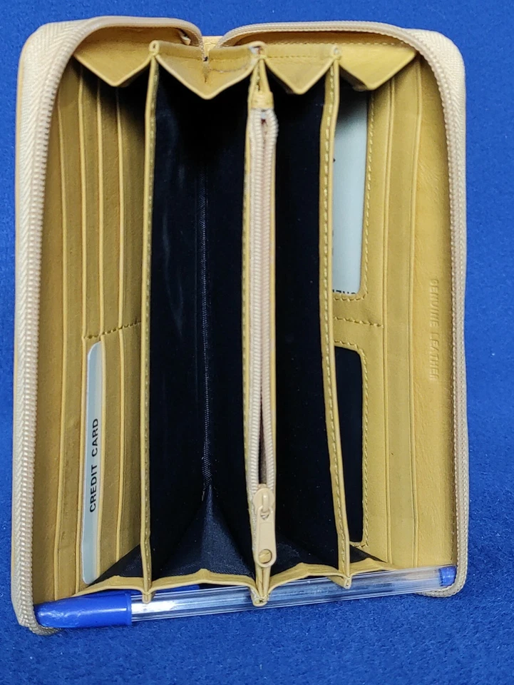 Portafoglio Donna Grande Chiuso Con Zip VERA PELLE sauvage giallo portadocumenti - Immagine 4 di 4