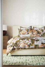 New Anthropologie Marguerite Green Floral Queen Duvet Cover and 2 Standard Shams