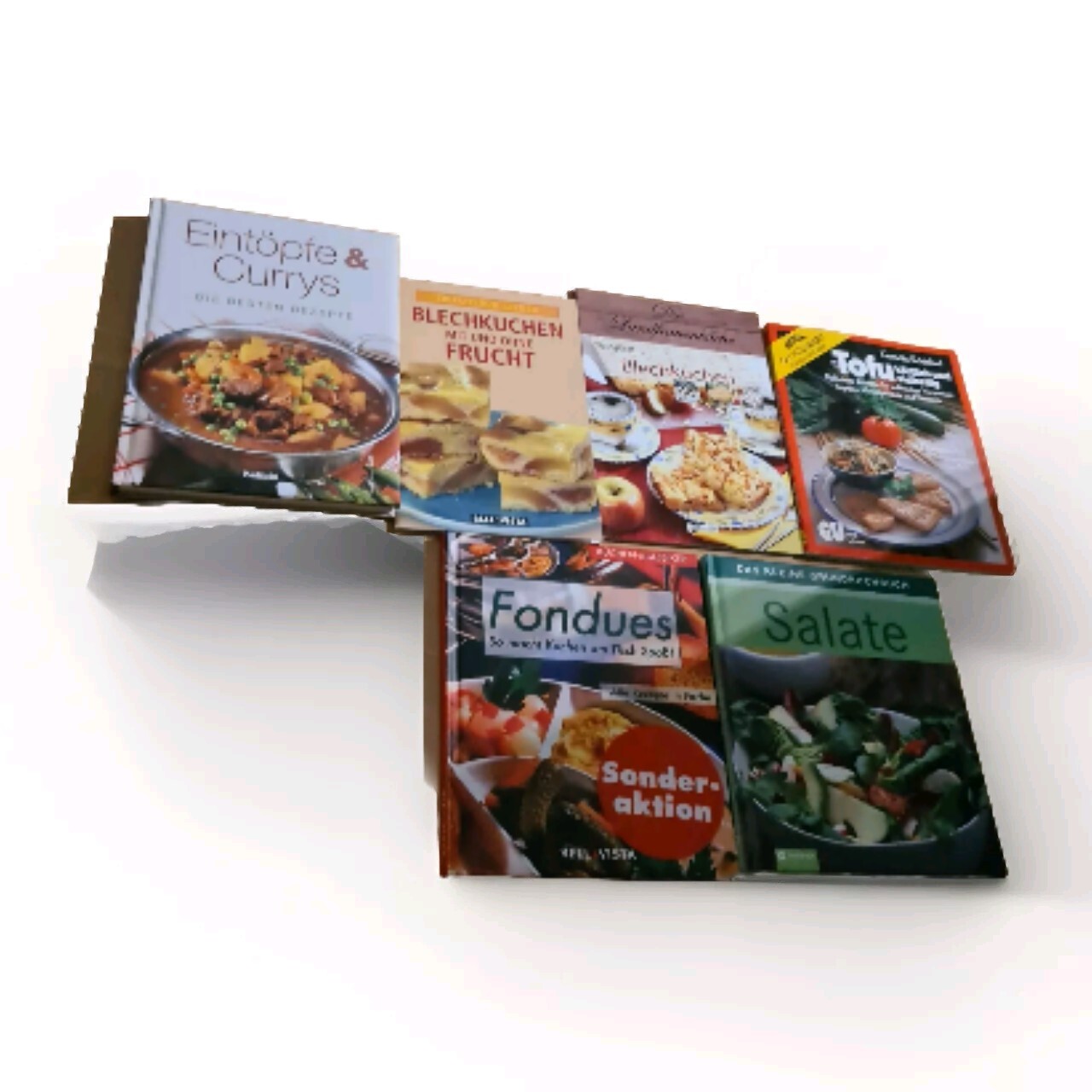 7 Kochbücher - Rezepte für jeden Anlass - Kuchen Fondue Salate Tofu Eintöpfe